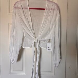 Chic Sheer White Tie-Front Top